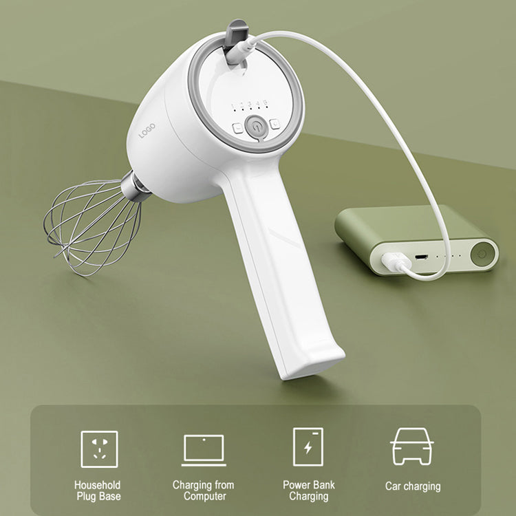 Electric Small Hand Mixer USB Rechargeable Hand Whisk One-Button Start with  2 Stainless Whisks and